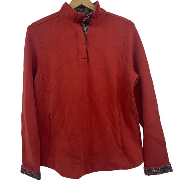 Orvis Signature Print-Trim Sweatshirt 1/4 Zip Super Soft Cotton M (10-12) Rust - Picture 1 of 9